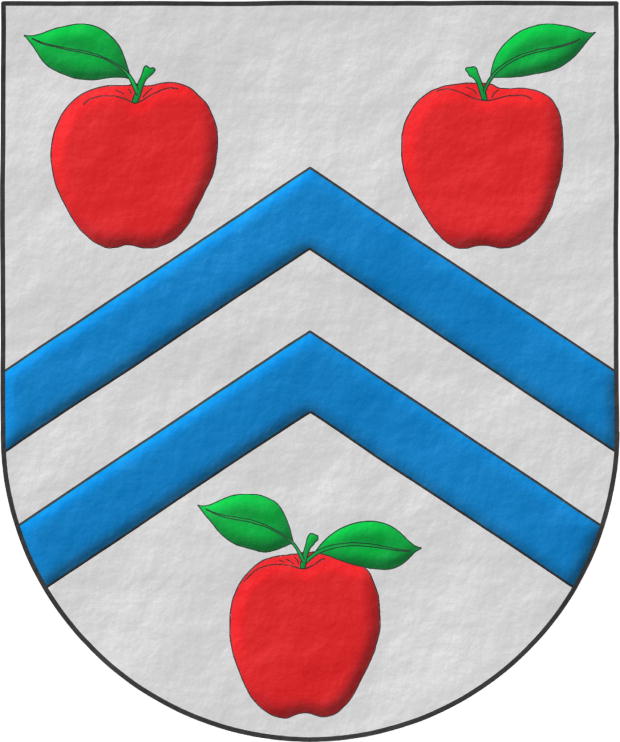 Escudo de plata, dos tenazas de azur acompaadas de tres manzanas de gules, talladas y hojadas de sinople.
