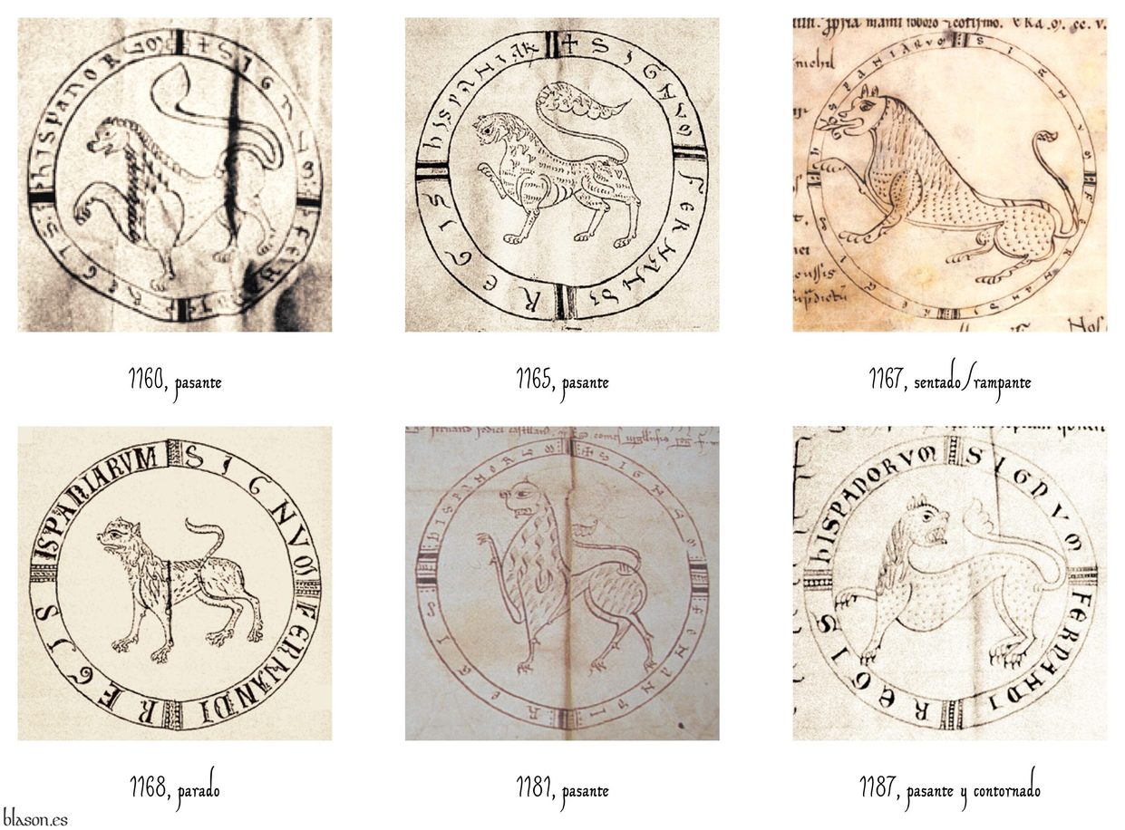 1160-1187 diversas actitudes del len en sellos rodados de Fernando II