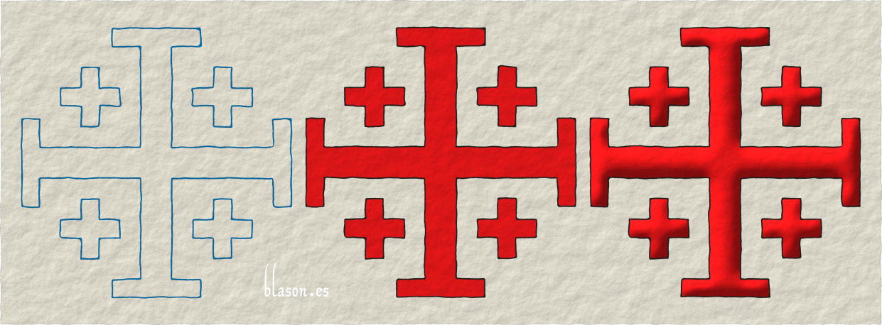 Cruz de Jerusaln, trazado, tintura e iluminada de gules.