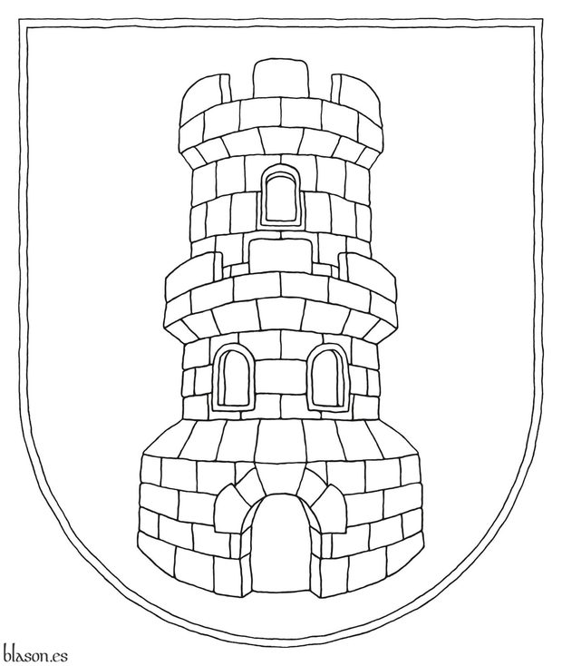 Argent, a tower with a turret Gules, port and windows Argent.
