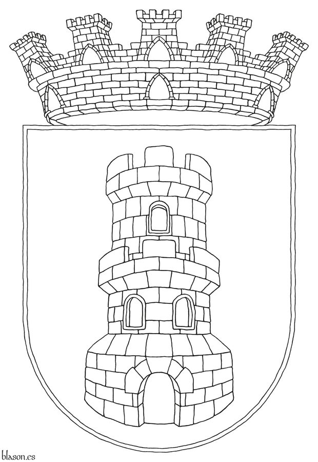Argent, a tower with a turret Gules, port and windows Argent. Crest: A mural crown Or.
