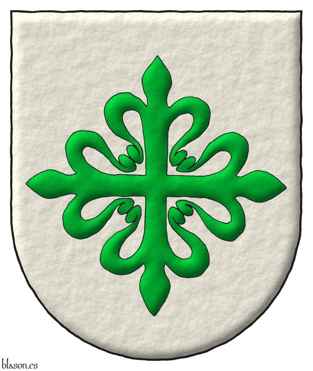 Escudo de plata, una cruz de Alcántara.