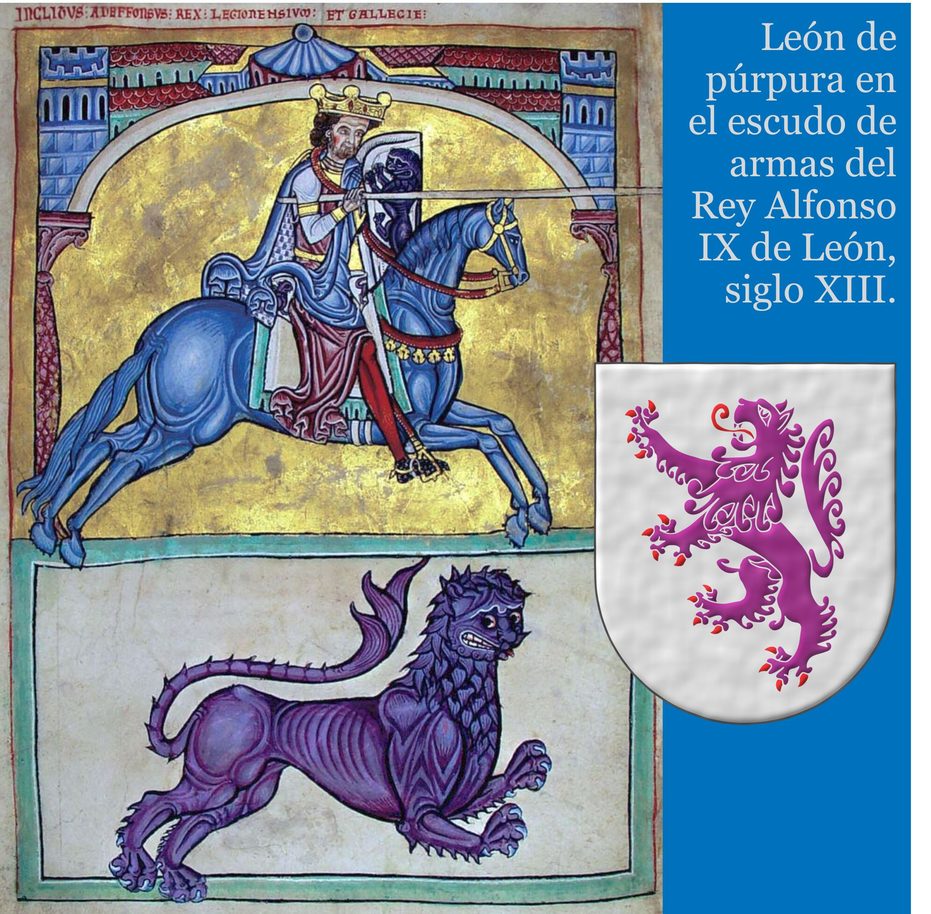 León de púrpura de Rey Alfonso IX de León, siglo XIII.