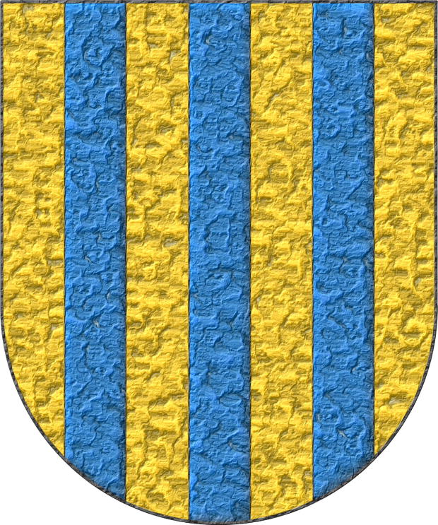 Escudo de oro, tres palos de azur.