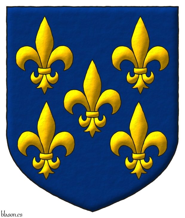 Escudo de azur, cinco flores de lis de oro.