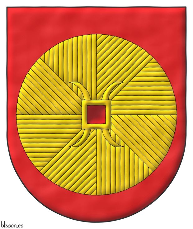 Gules, a millstone Or.