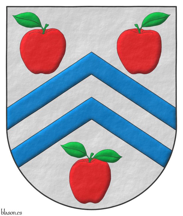 Escudo de plata, dos tenazas de azur acompaadas de tres manzanas de gules, talladas y hojadas de sinople.