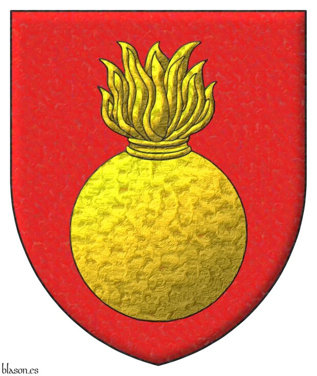 Escudo de gules, una bomba de oro.