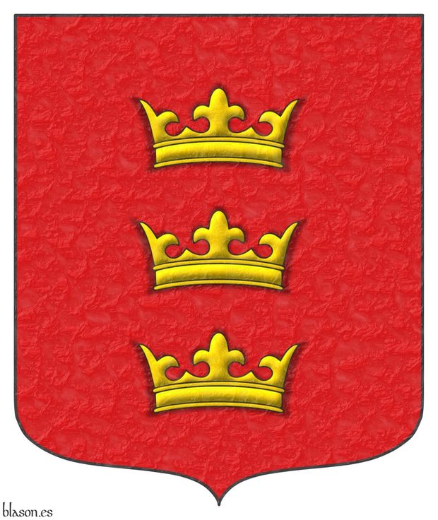 Escudo de gules, tres coronas en palo de oro.