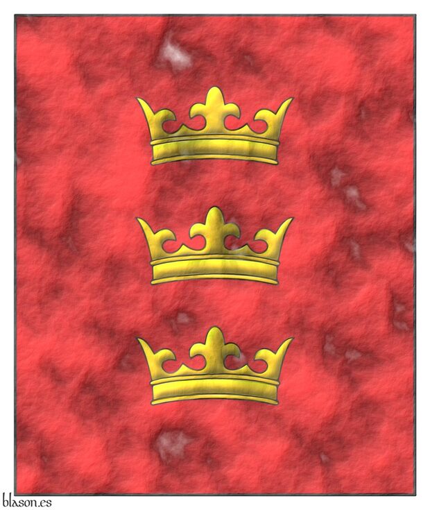 Pendn de gules, tres coronas en palo de oro.