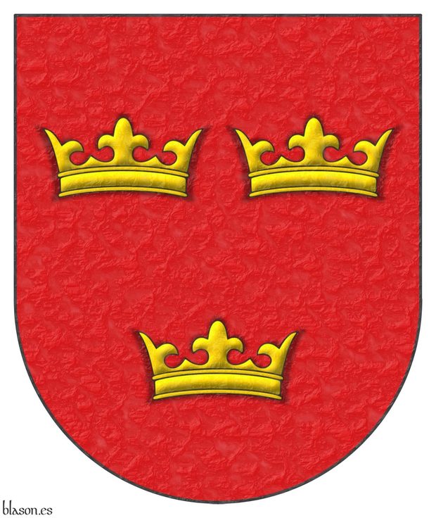 Escudo de gules, tres coronas de oro.