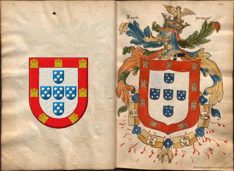 Coat of arms of the Kingdom of Portugal, Tirso de Avilés, and emblazoned by me