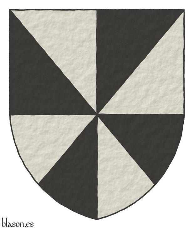 Gyronny of eight Argent and Sable.