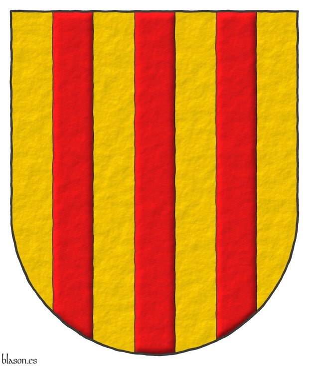 Or, three pallets Gules.