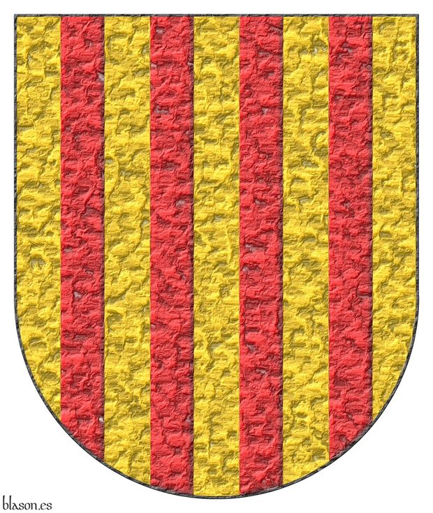 Escudo de oro, cuatro palos de gules.