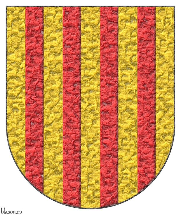 Escudo de oro, cuatro palos de gules.