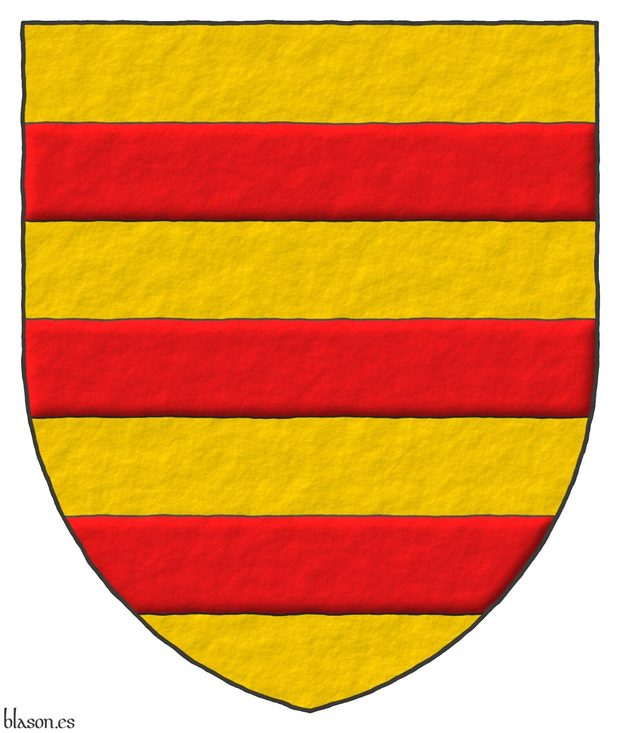 Escudo de oro, tres fajas de gules.