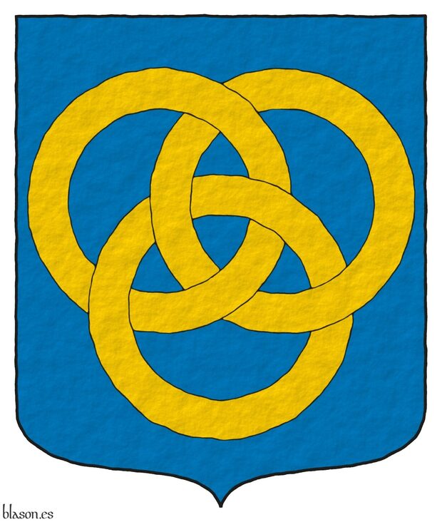 Escudo de azur, tres anilletes entrelazados de oro.