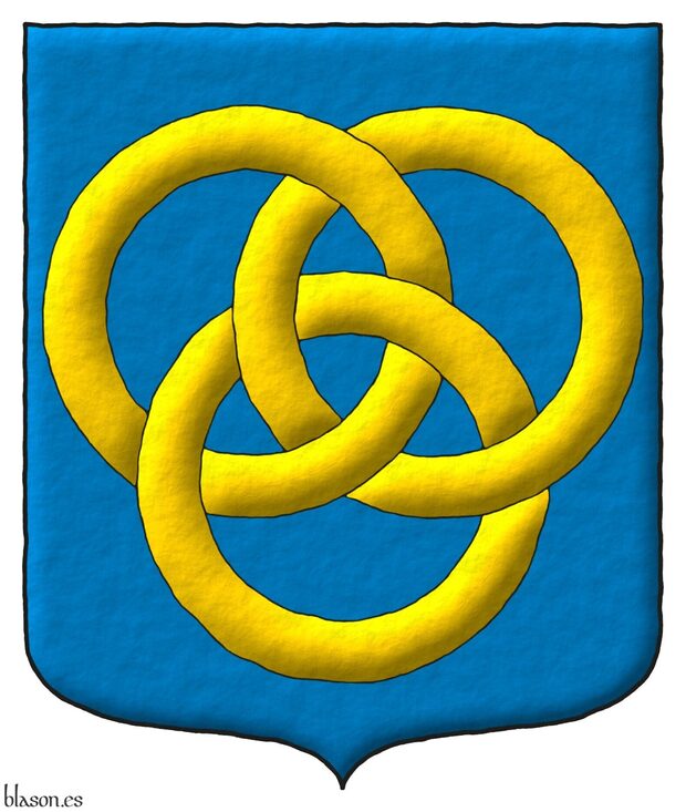 Escudo de azur, tres anilletes entrelazados de oro.