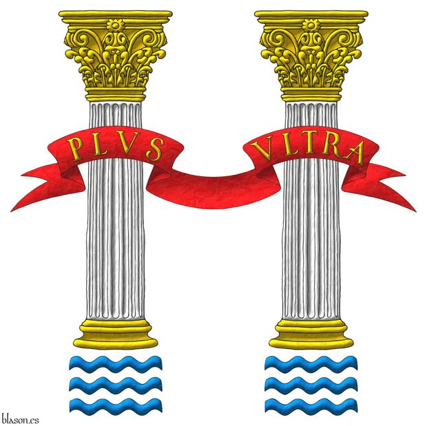 Charles V, Plus Ultra, Argent shaft, Or base and capital.