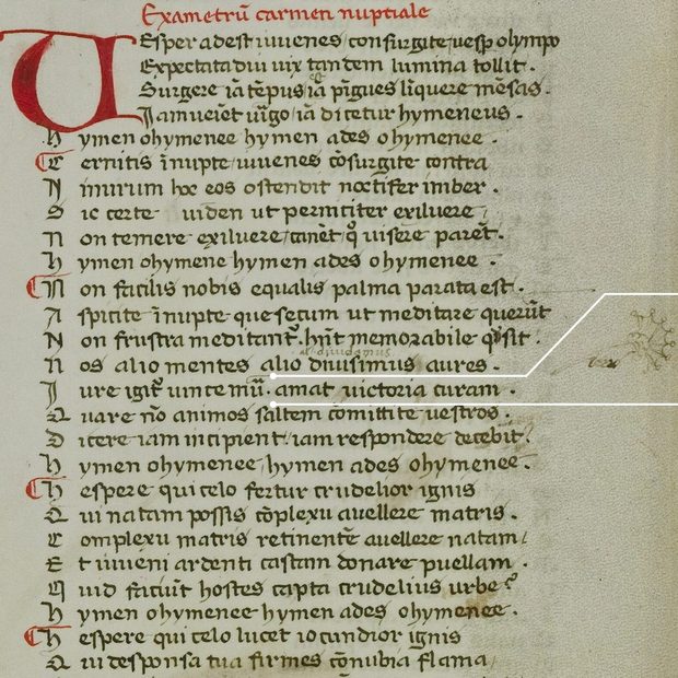 Catullus, C. V., poema 62, una mano seala amat victoria curam.