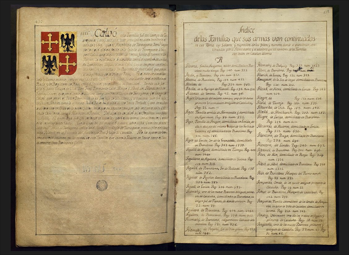 P�ginas 430 y 218, Pere Costa i Cases, siglo XVIII.