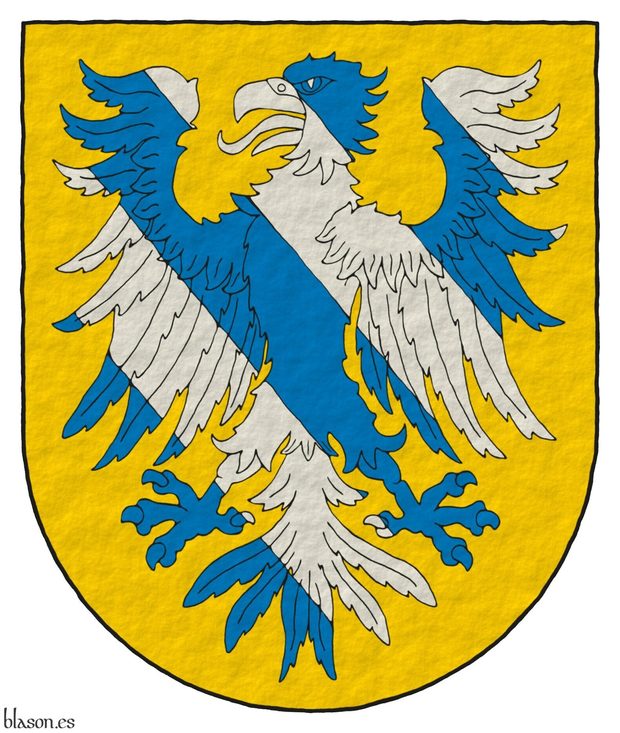 Escudo de oro, un guila bandada de azur y plata.