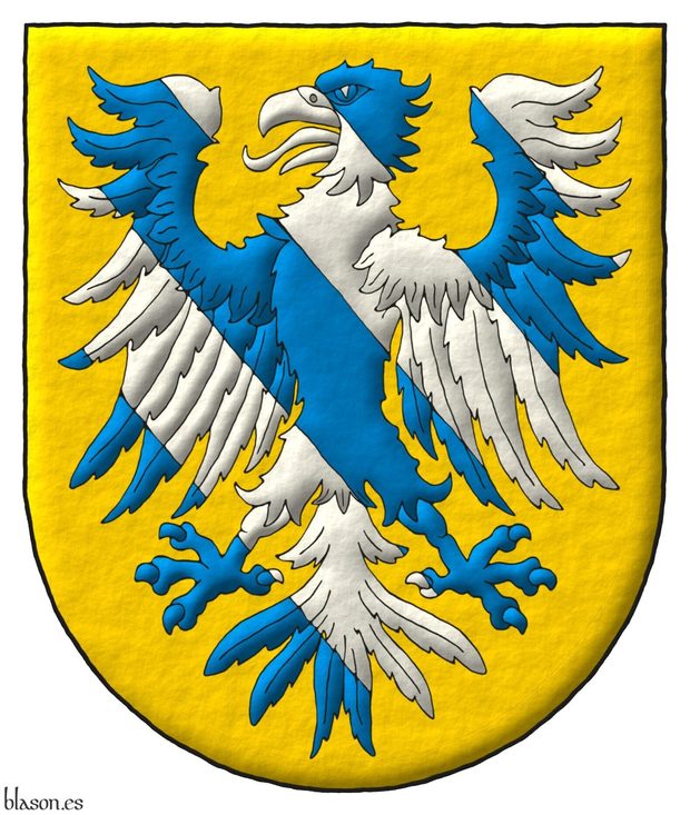 Escudo de oro, un guila bandada de azur y plata.