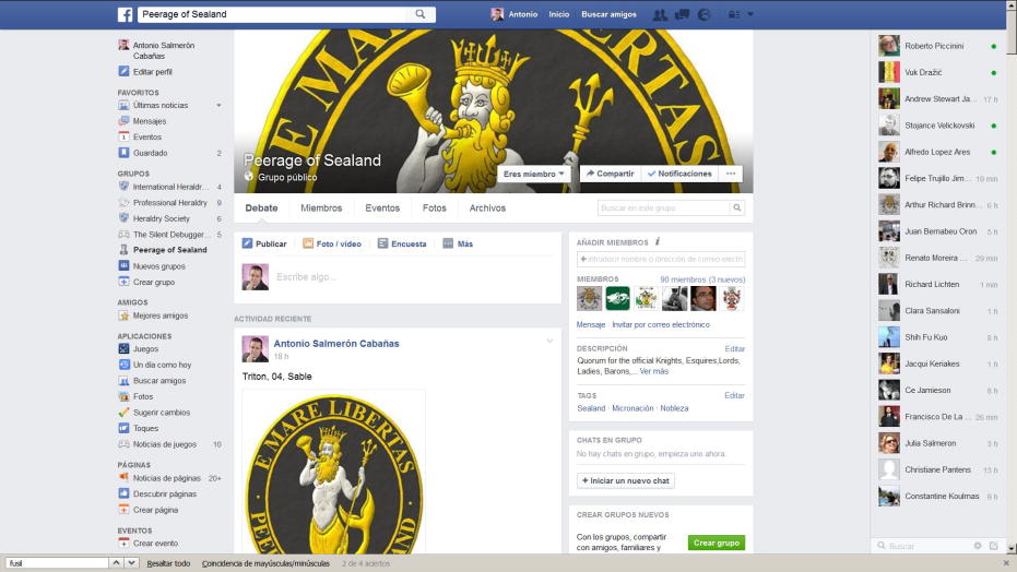 Facebook group, Peerage of Sealand