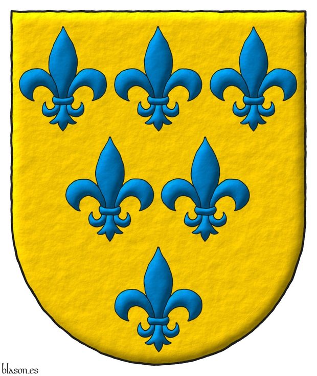 Escudo de oro, seis flores de lis de azur, 3, 2 y 1.
