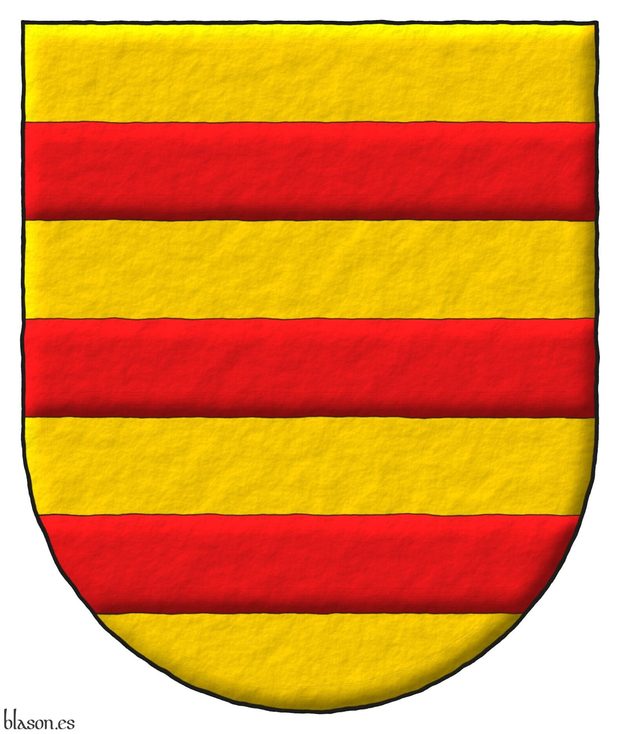 Or, three bars Gules.