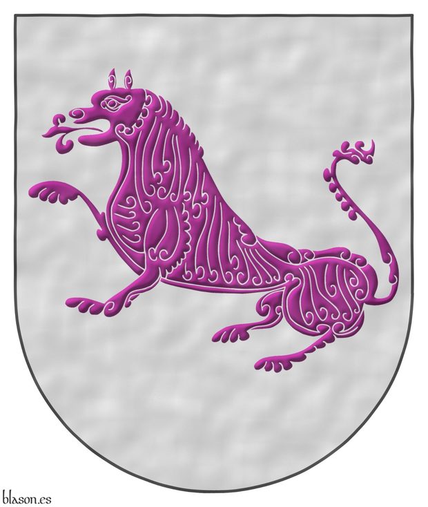 Escudo de plata, un len sentado de prpura.