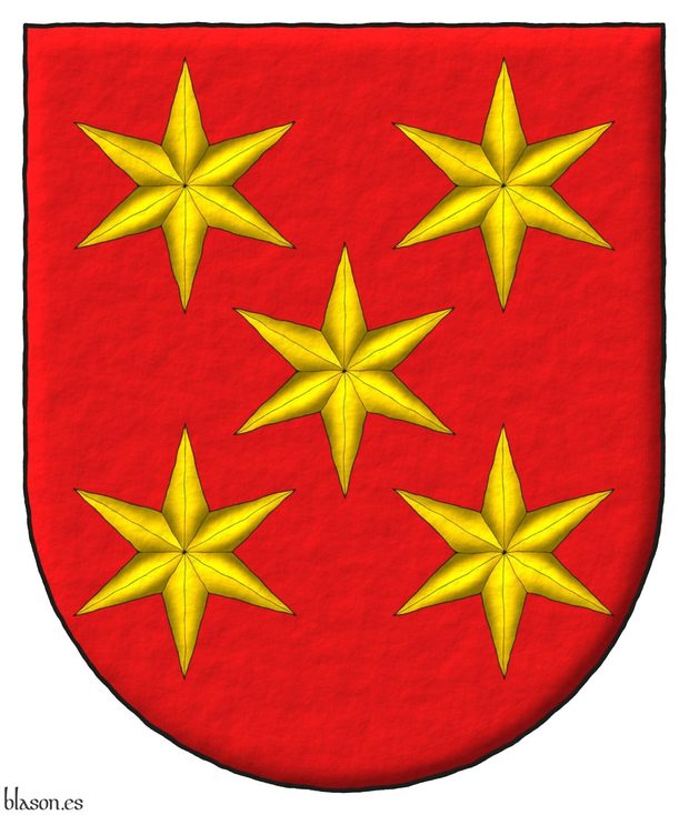 Escudo de gules, cinco estrellas de seis puntas de oro.