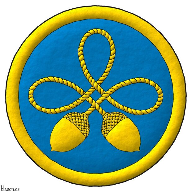 Insignia de azur, un nudo celta trebolado con dos bellotas pendientes de cada extremo; una bordura todo de oro.
