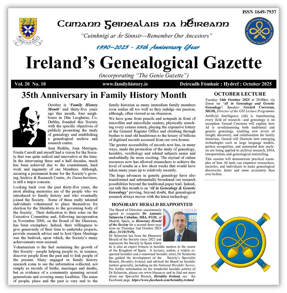 Irelands Genealogical Gazette Genealogical Society of Ireland