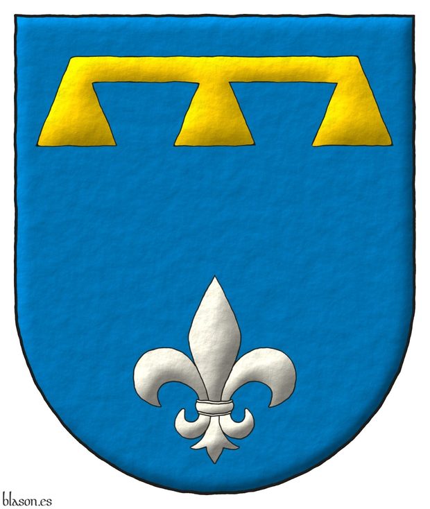 Escudo de azur, en jefe un lambel de oro y en punta una flor de lis de plata.