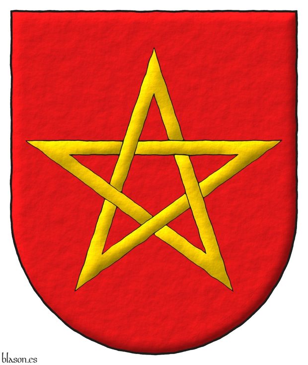 Gules, a mullet voided, interlaced Or.