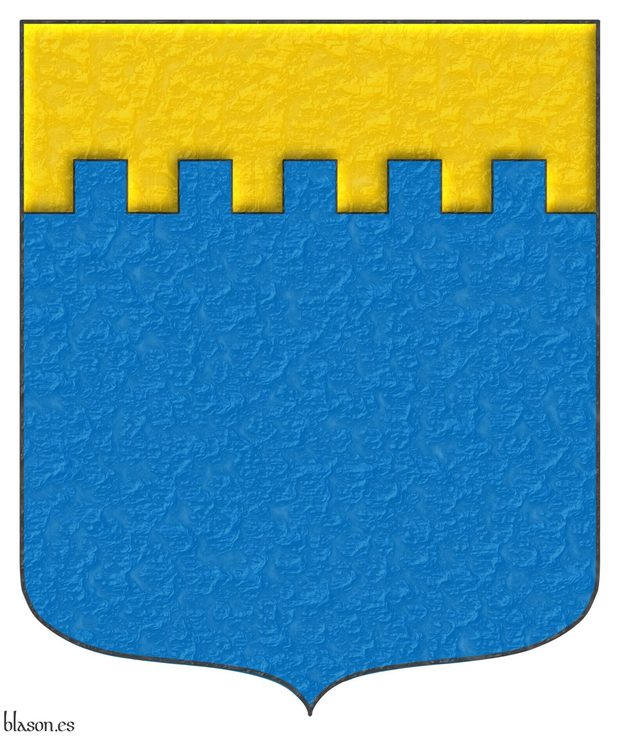 Azure, a chief embattled Or.