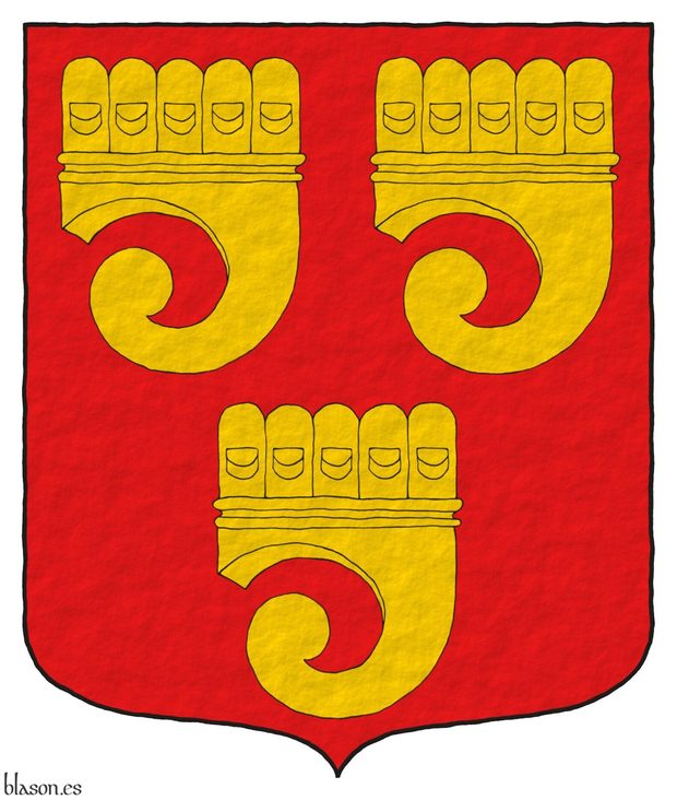 Escudo de gules, tres clariones de oro.