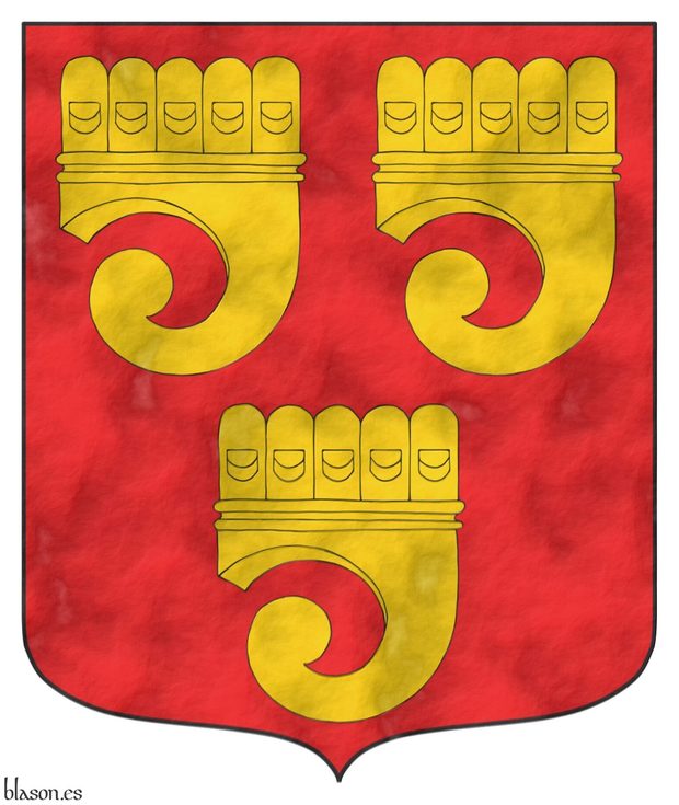 Gules, three Clarions Or.