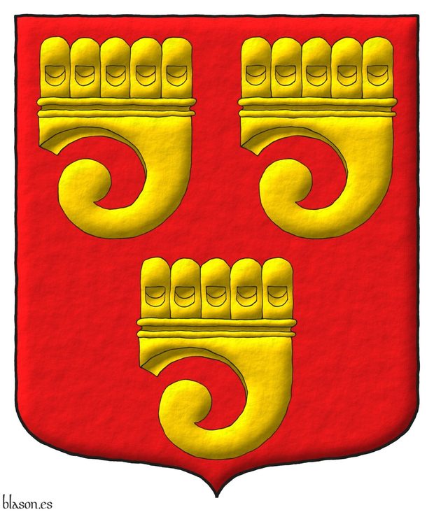 Escudo de gules, tres clariones de oro.