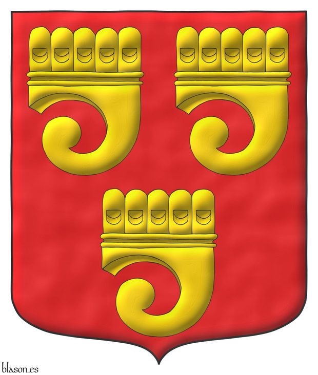 Gules, three Clarions Or.