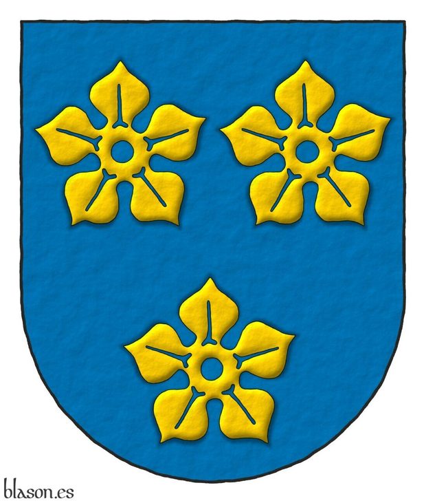 Escudo de azur, tres quinquefolios de or.