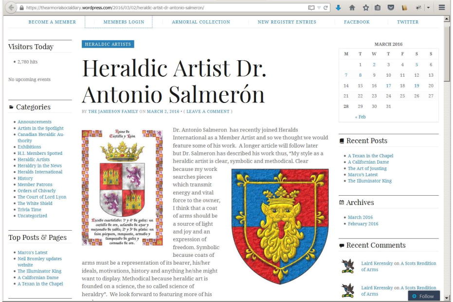 The Armorial Social Diary, Heraldic Artist Dr. Antonio Salmeron