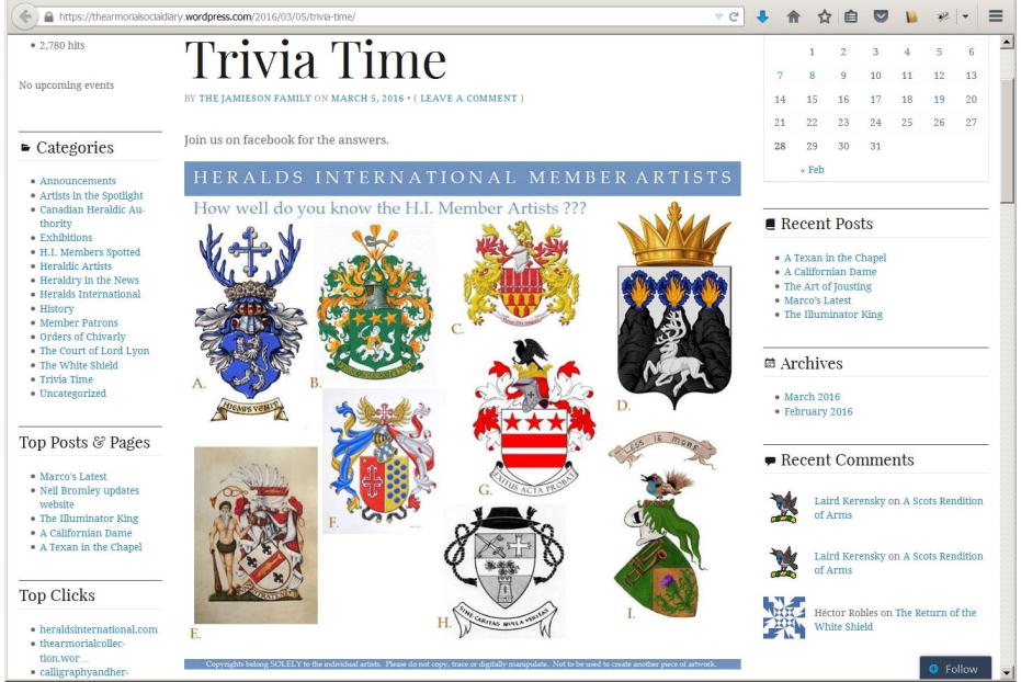 The Armorial Social Diary, Trivia time I