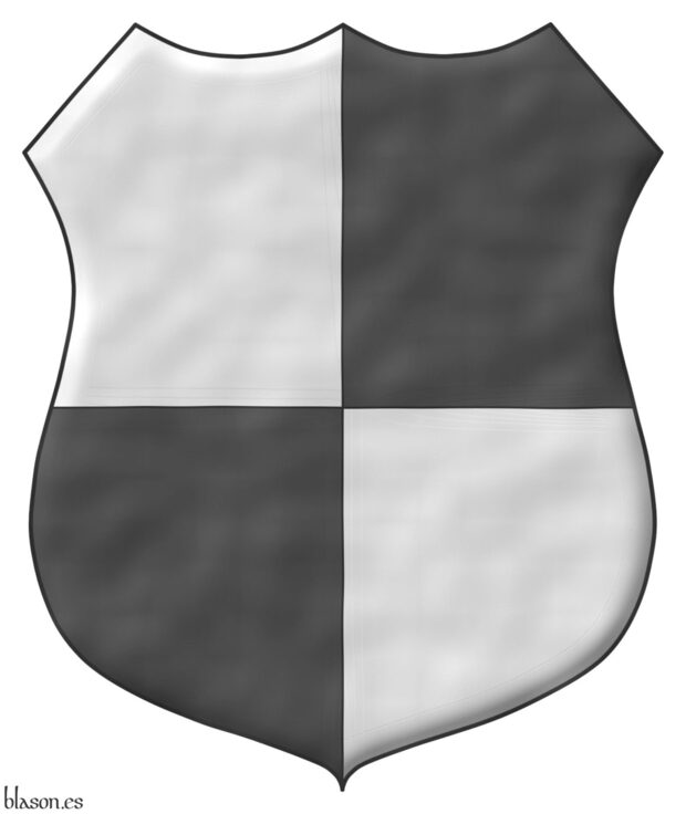 Escudo cuartelado de plata y sable.