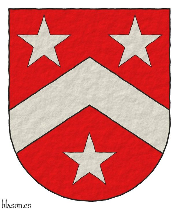Gules, a Chevron Argent between three Mullets Argent.