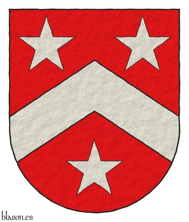 Escudo de gules, un cabrio de plata, acompaado de tres estrellas de cinco puntas de plata.