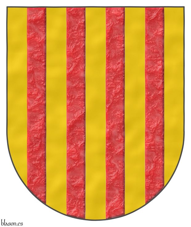 Escudo de oro, cuatro palos de gules.