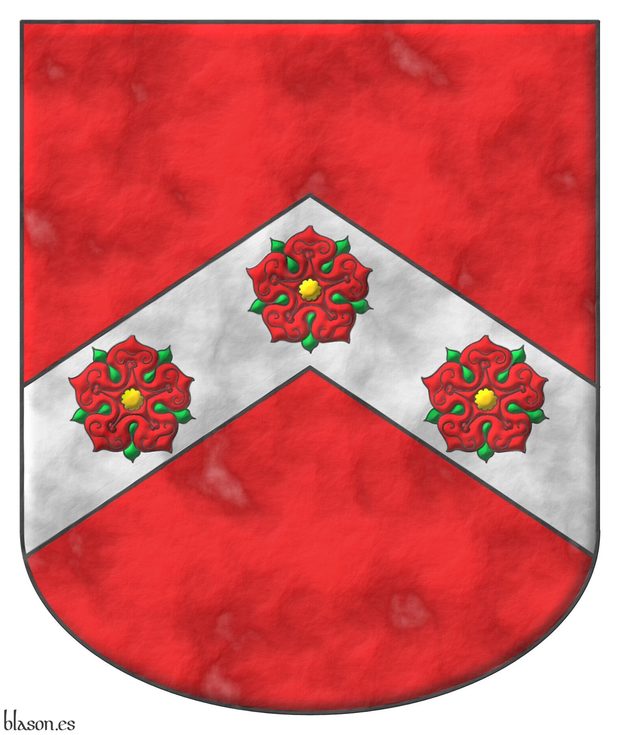 Escudo de gules, un cabrio de plata cargado de tres rosas de gules, barbadas de sinople y botonadas de oro.